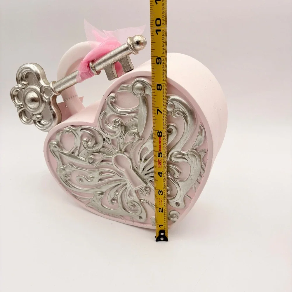 Rachel Zoe Pink Ornate Heart‎ Lock with Silver Key Valentine Love Romantic Decor